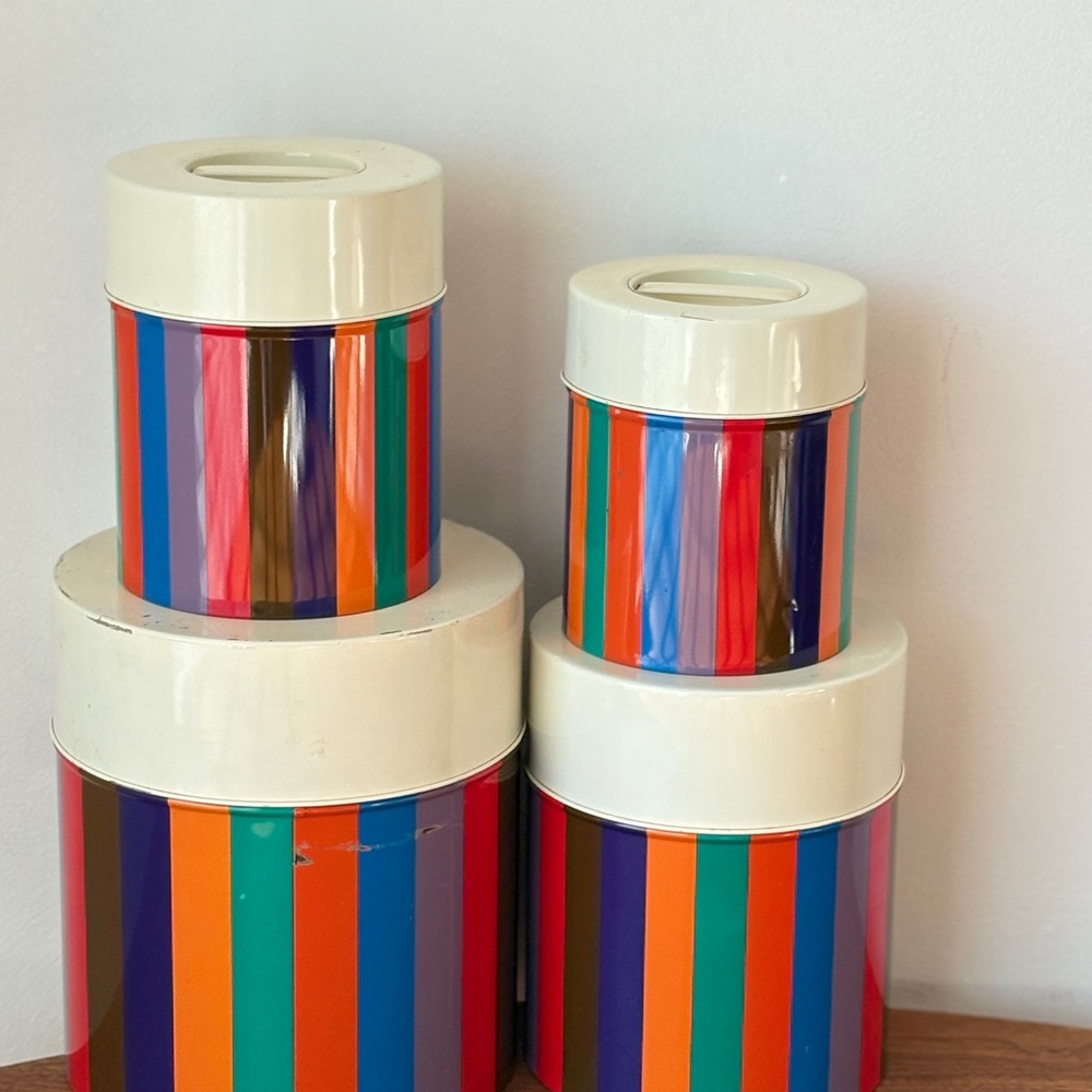 San Remo Colorful Striped Canister Set Mid Century Kitchen Bathroom Storage Tins